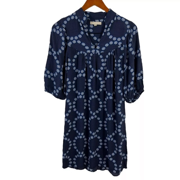 Banana Republic Blue Dress Circle Shape Pattern 3/4 Sleeves Knee Length Size 4 - Picture 1 of 6